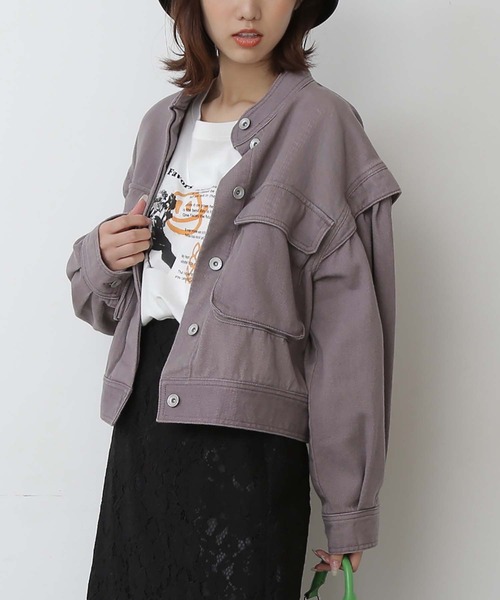 FREE'S MART（フリーズマート）の「【インフルエンサー森下愛里沙さんレコメンド / Sシリーズ対応】◆短丈ボリュームスリーブデニムブルゾン（ブルゾン・レディース・パープル/ネイビー/ブラック系その他・SMALL/MEDIUM）」の3枚目の写真