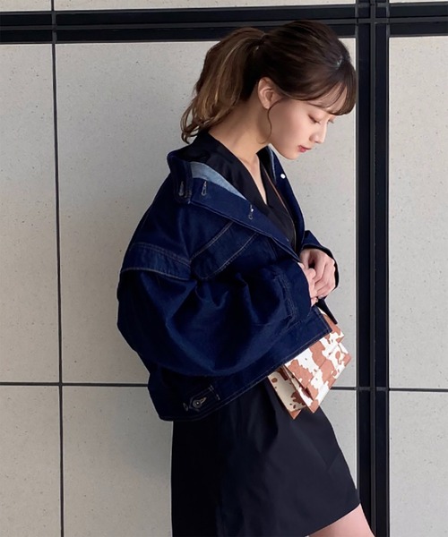 FREE'S MART（フリーズマート）の「【インフルエンサー森下愛里沙さんレコメンド / Sシリーズ対応】◆短丈ボリュームスリーブデニムブルゾン（ブルゾン・レディース・パープル/ネイビー/ブラック系その他・SMALL/MEDIUM）」の2枚目の写真