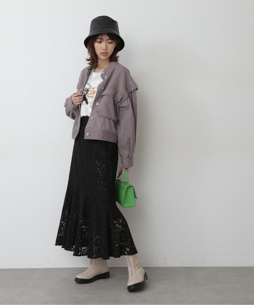 FREE'S MART（フリーズマート）の「【インフルエンサー森下愛里沙さんレコメンド / Sシリーズ対応】◆短丈ボリュームスリーブデニムブルゾン（ブルゾン・レディース・パープル/ネイビー/ブラック系その他・SMALL/MEDIUM）」の4枚目の写真