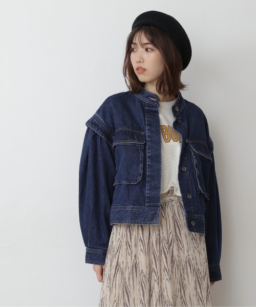 FREE'S MART（フリーズマート）の「【インフルエンサー森下愛里沙さんレコメンド / Sシリーズ対応】◆短丈ボリュームスリーブデニムブルゾン（ブルゾン・レディース・パープル/ネイビー/ブラック系その他・SMALL/MEDIUM）」の6枚目の写真