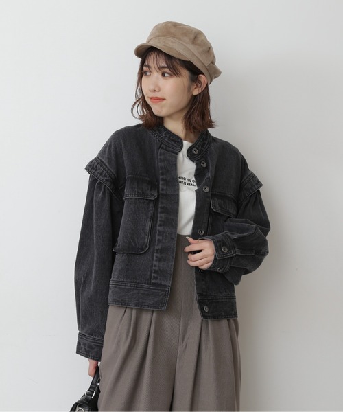 FREE'S MART（フリーズマート）の「【インフルエンサー森下愛里沙さんレコメンド / Sシリーズ対応】◆短丈ボリュームスリーブデニムブルゾン（ブルゾン・レディース・パープル/ネイビー/ブラック系その他・SMALL/MEDIUM）」の5枚目の写真