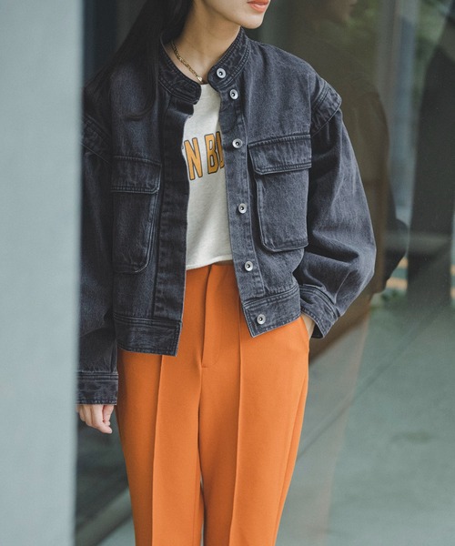 FREE'S MART（フリーズマート）の「【インフルエンサー森下愛里沙さんレコメンド / Sシリーズ対応】◆短丈ボリュームスリーブデニムブルゾン（ブルゾン・レディース・パープル/ネイビー/ブラック系その他・SMALL/MEDIUM）」の14枚目の写真