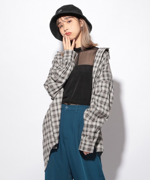 PBLIM（ページボーイリム）の「【PAGEBOYLIM】ルーズチェックシャツ（Tシャツ/カットソー・レディース・ブラック系その他/ブルー系その他/レッド系その他・FREE）」の4枚目の写真