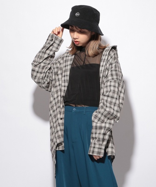 PBLIM（ページボーイリム）の「【PAGEBOYLIM】ルーズチェックシャツ（Tシャツ/カットソー・レディース・ブラック系その他/ブルー系その他/レッド系その他・FREE）」の5枚目の写真