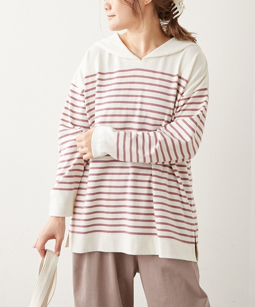 PUAL CE CIN（ピュアルセシン）の「パネルボーダーセーラーカラーロングスリーブ（Tシャツ/カットソー・レディース・グレー/ブラウン/グリーン/イエロー/ピンク・FREE）」の5枚目の写真