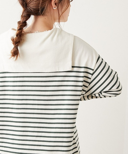PUAL CE CIN（ピュアルセシン）の「パネルボーダーセーラーカラーロングスリーブ（Tシャツ/カットソー・レディース・グレー/ブラウン/グリーン/イエロー/ピンク・FREE）」の4枚目の写真