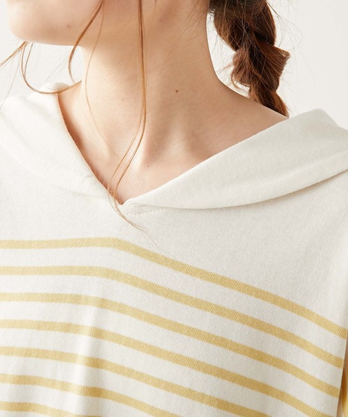 PUAL CE CIN（ピュアルセシン）の「パネルボーダーセーラーカラーロングスリーブ（Tシャツ/カットソー・レディース・グレー/ブラウン/グリーン/イエロー/ピンク・FREE）」の6枚目の写真