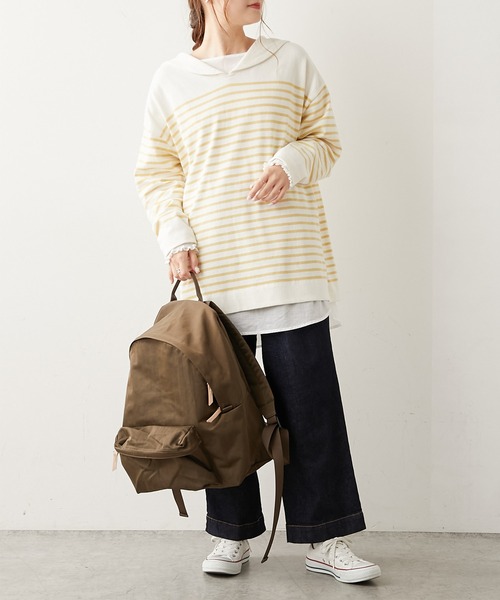 PUAL CE CIN（ピュアルセシン）の「パネルボーダーセーラーカラーロングスリーブ（Tシャツ/カットソー・レディース・グレー/ブラウン/グリーン/イエロー/ピンク・FREE）」の18枚目の写真