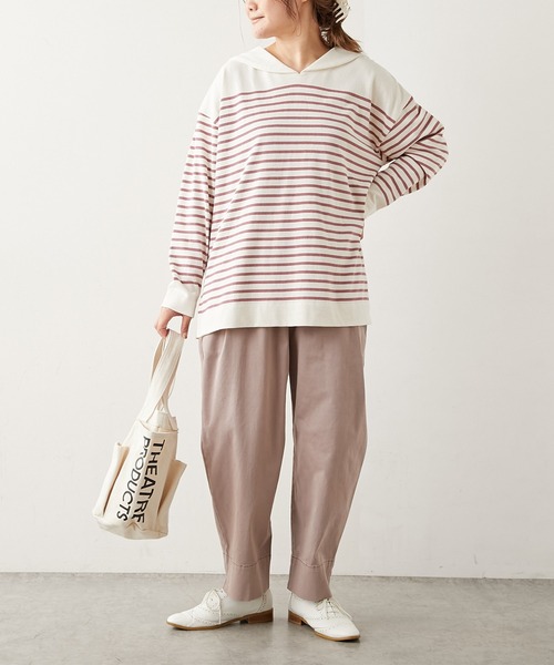 PUAL CE CIN（ピュアルセシン）の「パネルボーダーセーラーカラーロングスリーブ（Tシャツ/カットソー・レディース・グレー/ブラウン/グリーン/イエロー/ピンク・FREE）」の16枚目の写真