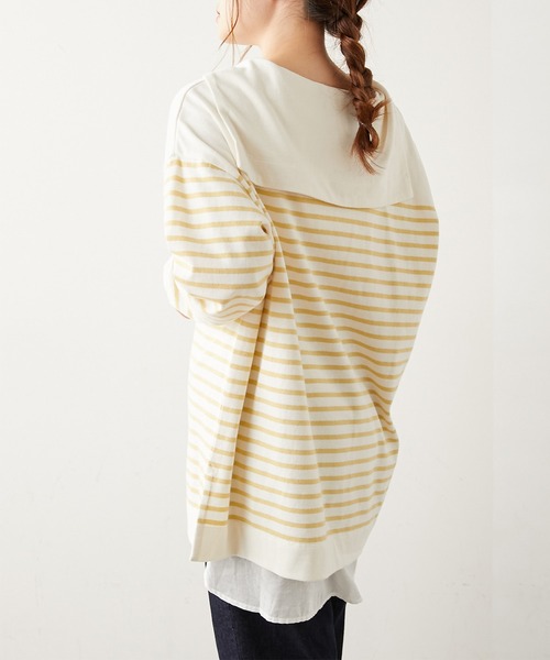 PUAL CE CIN（ピュアルセシン）の「パネルボーダーセーラーカラーロングスリーブ（Tシャツ/カットソー・レディース・グレー/ブラウン/グリーン/イエロー/ピンク・FREE）」の13枚目の写真