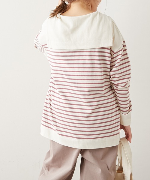 PUAL CE CIN（ピュアルセシン）の「パネルボーダーセーラーカラーロングスリーブ（Tシャツ/カットソー・レディース・グレー/ブラウン/グリーン/イエロー/ピンク・FREE）」の11枚目の写真