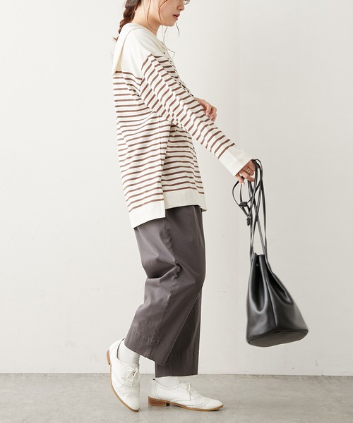 PUAL CE CIN（ピュアルセシン）の「パネルボーダーセーラーカラーロングスリーブ（Tシャツ/カットソー・レディース・グレー/ブラウン/グリーン/イエロー/ピンク・FREE）」の7枚目の写真