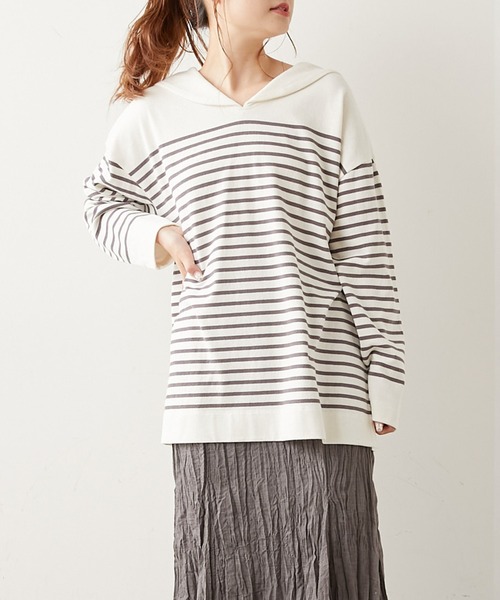 PUAL CE CIN（ピュアルセシン）の「パネルボーダーセーラーカラーロングスリーブ（Tシャツ/カットソー・レディース・グレー/ブラウン/グリーン/イエロー/ピンク・FREE）」の14枚目の写真