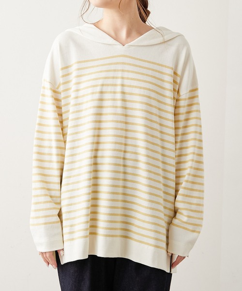 PUAL CE CIN（ピュアルセシン）の「パネルボーダーセーラーカラーロングスリーブ（Tシャツ/カットソー・レディース・グレー/ブラウン/グリーン/イエロー/ピンク・FREE）」の12枚目の写真