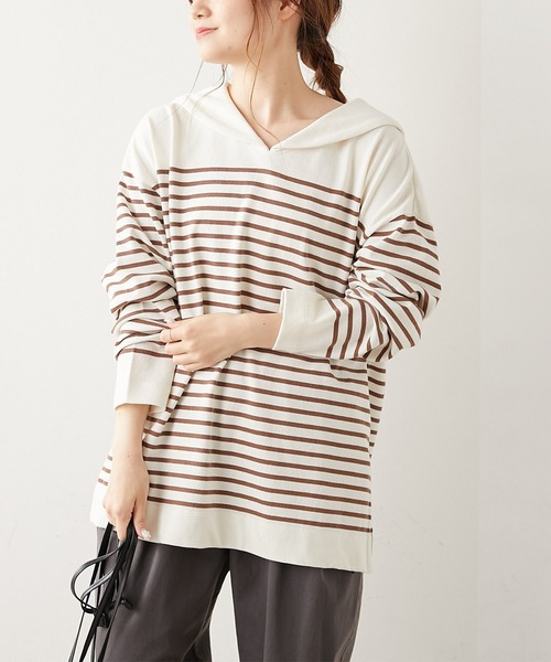 PUAL CE CIN（ピュアルセシン）の「パネルボーダーセーラーカラーロングスリーブ（Tシャツ/カットソー・レディース・グレー/ブラウン/グリーン/イエロー/ピンク・FREE）」の15枚目の写真