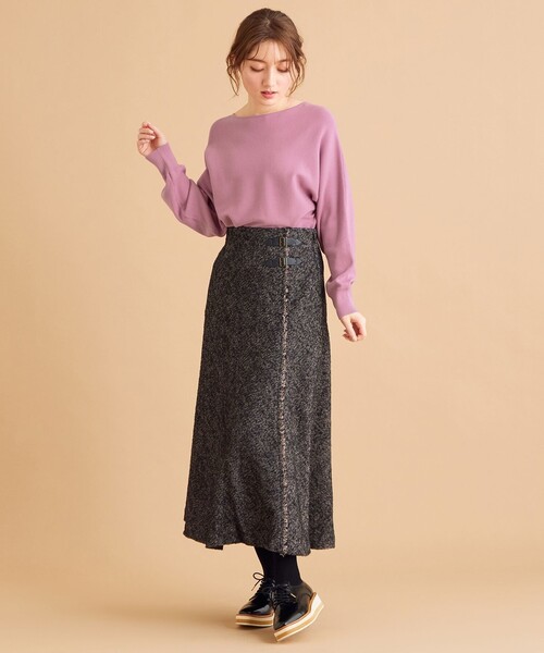 Feroux（フェルゥ）の「【美人百花11月号掲載】ヘアリーネップヘリンボーン スカート（スカート・レディース・ダークブラウン系3/ブラック系3・2/1）」の4枚目の写真