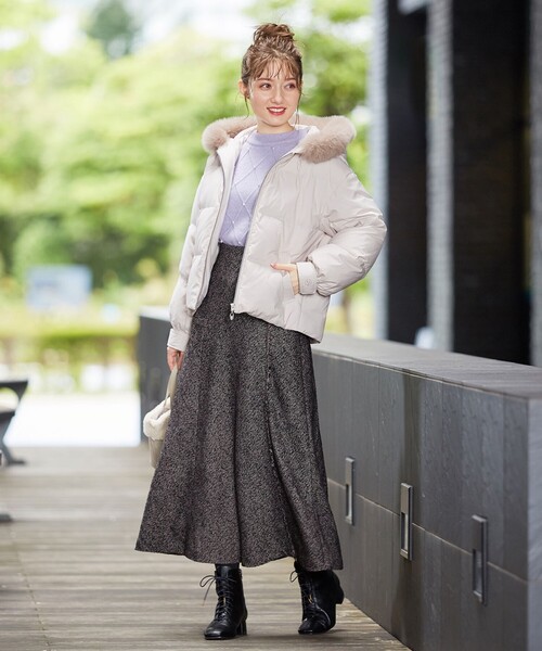 Feroux（フェルゥ）の「【美人百花11月号掲載】ヘアリーネップヘリンボーン スカート（スカート・レディース・ダークブラウン系3/ブラック系3・2/1）」の8枚目の写真