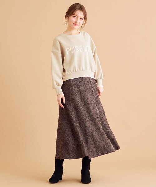 Feroux（フェルゥ）の「【美人百花11月号掲載】ヘアリーネップヘリンボーン スカート（スカート・レディース・ダークブラウン系3/ブラック系3・2/1）」の9枚目の写真