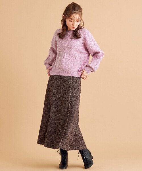 Feroux（フェルゥ）の「【美人百花11月号掲載】ヘアリーネップヘリンボーン スカート（スカート・レディース・ダークブラウン系3/ブラック系3・2/1）」の10枚目の写真