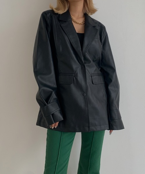 Avvenente（アベネンテ）の「【Avvenente】フェイクレザージャケット（テーラードジャケット・レディース・ブラック・FREE）」の4枚目の写真