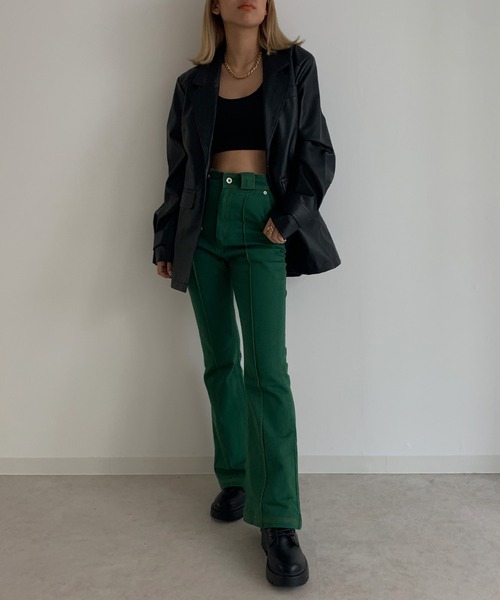 Avvenente（アベネンテ）の「【Avvenente】フェイクレザージャケット（テーラードジャケット・レディース・ブラック・FREE）」の2枚目の写真