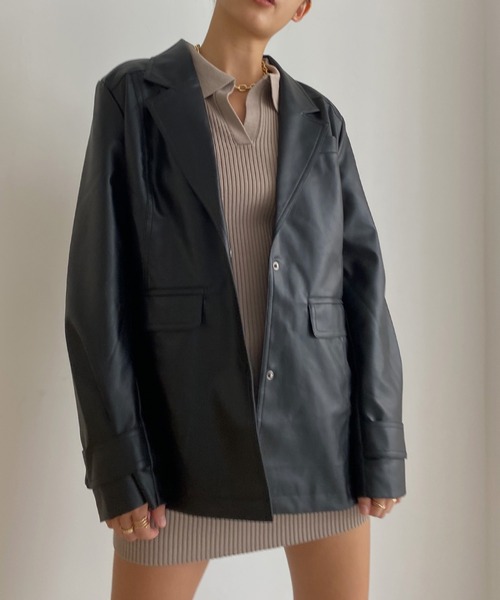 Avvenente（アベネンテ）の「【Avvenente】フェイクレザージャケット（テーラードジャケット・レディース・ブラック・FREE）」の7枚目の写真