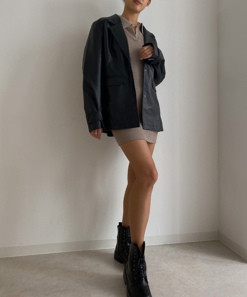 Avvenente（アベネンテ）の「【Avvenente】フェイクレザージャケット（テーラードジャケット・レディース・ブラック・FREE）」の8枚目の写真