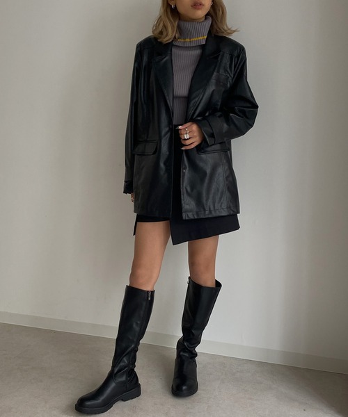 Avvenente（アベネンテ）の「【Avvenente】フェイクレザージャケット（テーラードジャケット・レディース・ブラック・FREE）」の20枚目の写真