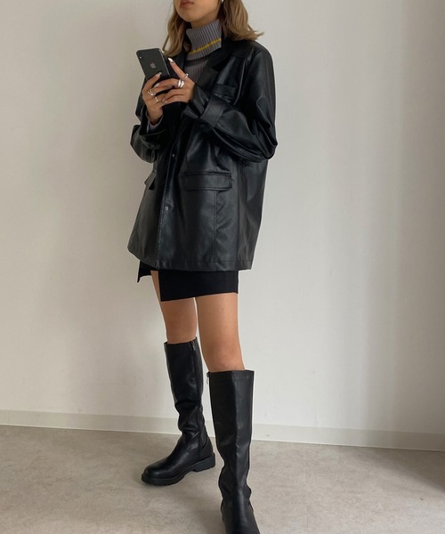 Avvenente（アベネンテ）の「【Avvenente】フェイクレザージャケット（テーラードジャケット・レディース・ブラック・FREE）」の18枚目の写真