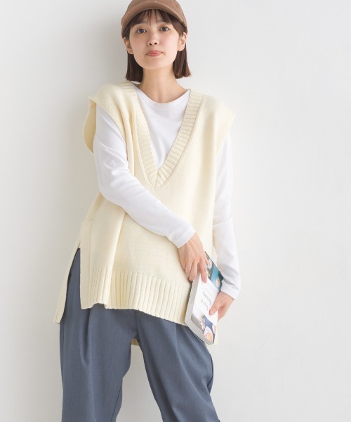 OMNES（オムネス）の「アクリルウール Vネックニットベスト（ベスト・レディース・ブラック/アイボリー/モカ・FREE）」の10枚目の写真