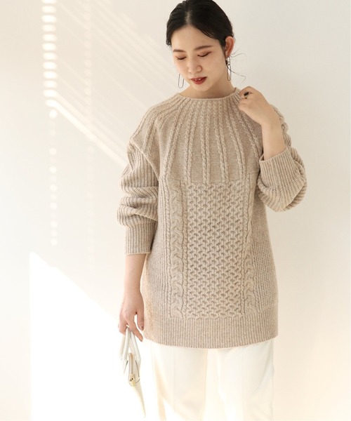 Simplicite（サンプリシテ）の「キュウシンケーブルプルオーバー◆（ニット/セーター・レディース・ブラック/ベージュ/ボルドー/ナチュラル・FREE）」の5枚目の写真