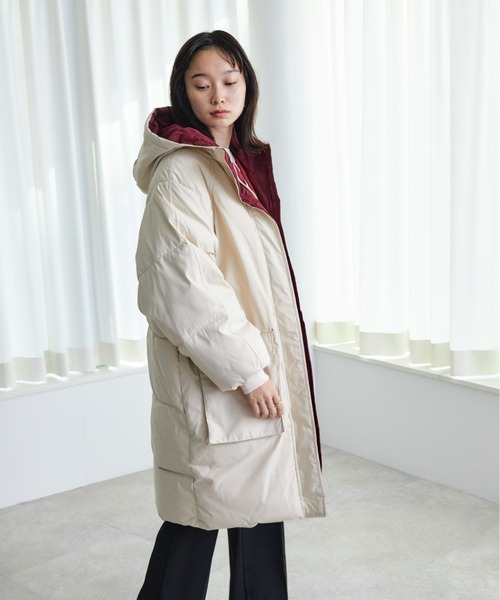 ECRIRE（エクリール）の「ｽﾀﾝﾄﾞｶﾗｰﾗｸﾞﾗﾝｽﾘｰﾌﾞﾊﾟﾌｺｰﾄ（その他アウター・レディース・ブラック/グリーン/アイボリー・M）」の2枚目の写真