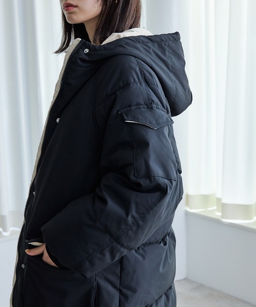 ECRIRE（エクリール）の「ｽﾀﾝﾄﾞｶﾗｰﾗｸﾞﾗﾝｽﾘｰﾌﾞﾊﾟﾌｺｰﾄ（その他アウター・レディース・ブラック/グリーン/アイボリー・M）」の5枚目の写真