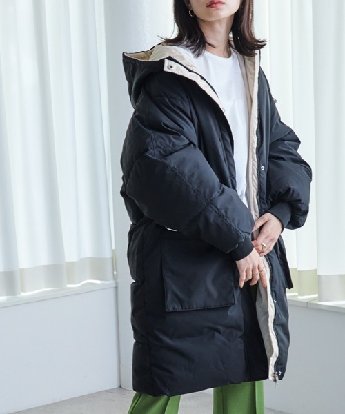 ECRIRE（エクリール）の「ｽﾀﾝﾄﾞｶﾗｰﾗｸﾞﾗﾝｽﾘｰﾌﾞﾊﾟﾌｺｰﾄ（その他アウター・レディース・ブラック/グリーン/アイボリー・M）」の8枚目の写真