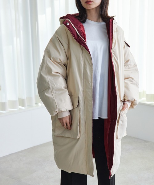 ECRIRE（エクリール）の「ｽﾀﾝﾄﾞｶﾗｰﾗｸﾞﾗﾝｽﾘｰﾌﾞﾊﾟﾌｺｰﾄ（その他アウター・レディース・ブラック/グリーン/アイボリー・M）」の12枚目の写真