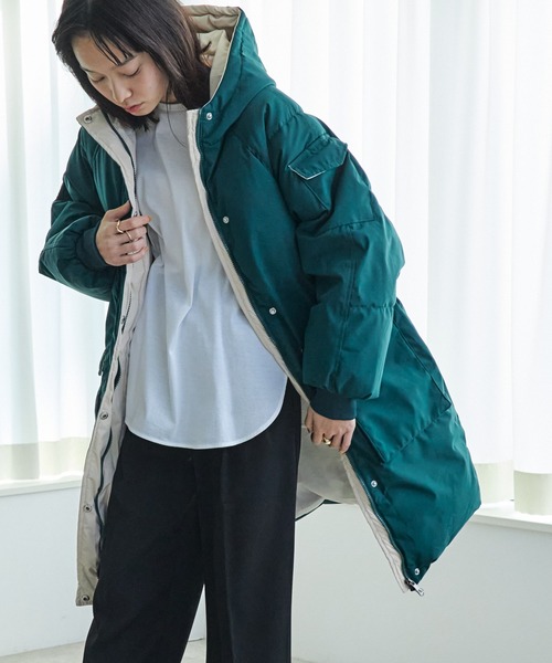 ECRIRE（エクリール）の「ｽﾀﾝﾄﾞｶﾗｰﾗｸﾞﾗﾝｽﾘｰﾌﾞﾊﾟﾌｺｰﾄ（その他アウター・レディース・ブラック/グリーン/アイボリー・M）」の15枚目の写真