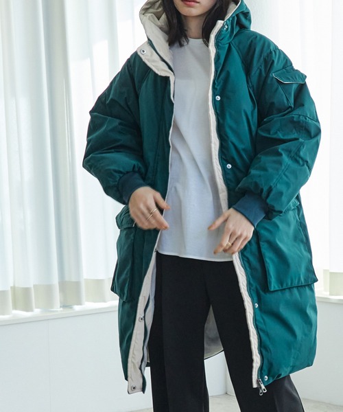 ECRIRE（エクリール）の「ｽﾀﾝﾄﾞｶﾗｰﾗｸﾞﾗﾝｽﾘｰﾌﾞﾊﾟﾌｺｰﾄ（その他アウター・レディース・ブラック/グリーン/アイボリー・M）」の17枚目の写真