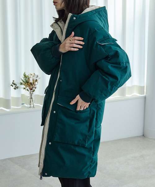 ECRIRE（エクリール）の「ｽﾀﾝﾄﾞｶﾗｰﾗｸﾞﾗﾝｽﾘｰﾌﾞﾊﾟﾌｺｰﾄ（その他アウター・レディース・ブラック/グリーン/アイボリー・M）」の19枚目の写真