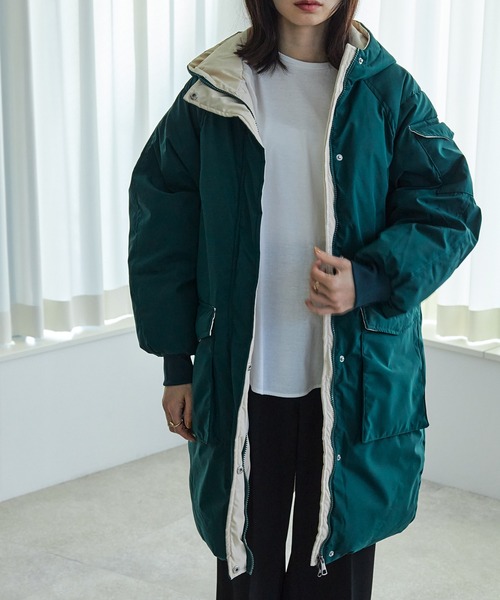 ECRIRE（エクリール）の「ｽﾀﾝﾄﾞｶﾗｰﾗｸﾞﾗﾝｽﾘｰﾌﾞﾊﾟﾌｺｰﾄ（その他アウター・レディース・ブラック/グリーン/アイボリー・M）」の20枚目の写真