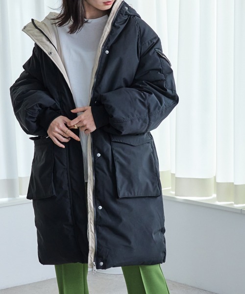 ECRIRE（エクリール）の「ｽﾀﾝﾄﾞｶﾗｰﾗｸﾞﾗﾝｽﾘｰﾌﾞﾊﾟﾌｺｰﾄ（その他アウター・レディース・ブラック/グリーン/アイボリー・M）」の21枚目の写真