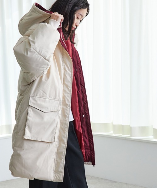 ECRIRE（エクリール）の「ｽﾀﾝﾄﾞｶﾗｰﾗｸﾞﾗﾝｽﾘｰﾌﾞﾊﾟﾌｺｰﾄ（その他アウター・レディース・ブラック/グリーン/アイボリー・M）」の14枚目の写真