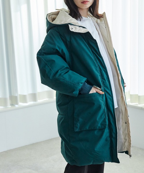 ECRIRE（エクリール）の「ｽﾀﾝﾄﾞｶﾗｰﾗｸﾞﾗﾝｽﾘｰﾌﾞﾊﾟﾌｺｰﾄ（その他アウター・レディース・ブラック/グリーン/アイボリー・M）」の22枚目の写真