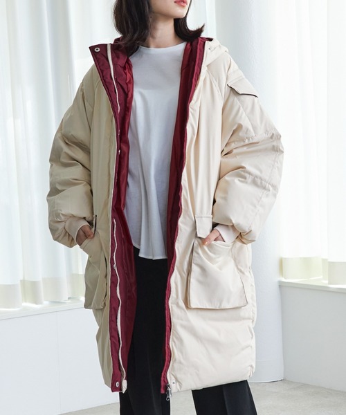 ECRIRE（エクリール）の「ｽﾀﾝﾄﾞｶﾗｰﾗｸﾞﾗﾝｽﾘｰﾌﾞﾊﾟﾌｺｰﾄ（その他アウター・レディース・ブラック/グリーン/アイボリー・M）」の9枚目の写真