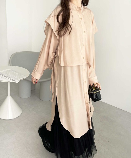 GeeRA（ジーラ）の「ケープ風デザインシャツワンピース（シャツワンピース・レディース・ブラック/ベージュ/ブルー・X-LARGE/MEDIUM/LARGE）」の3枚目の写真