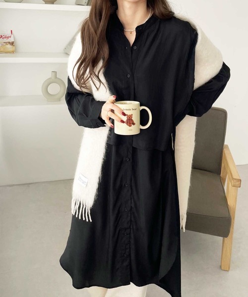 GeeRA（ジーラ）の「ケープ風デザインシャツワンピース（シャツワンピース・レディース・ブラック/ベージュ/ブルー・X-LARGE/MEDIUM/LARGE）」の2枚目の写真