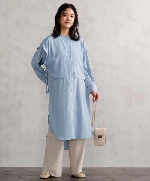 GeeRA（ジーラ）の「ケープ風デザインシャツワンピース（シャツワンピース・レディース・ブラック/ベージュ/ブルー・X-LARGE/MEDIUM/LARGE）」の11枚目の写真