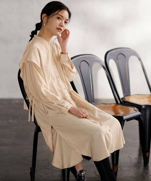 GeeRA（ジーラ）の「ケープ風デザインシャツワンピース（シャツワンピース・レディース・ブラック/ベージュ/ブルー・X-LARGE/MEDIUM/LARGE）」の10枚目の写真