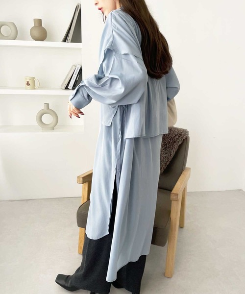 GeeRA（ジーラ）の「ケープ風デザインシャツワンピース（シャツワンピース・レディース・ブラック/ベージュ/ブルー・X-LARGE/MEDIUM/LARGE）」の15枚目の写真