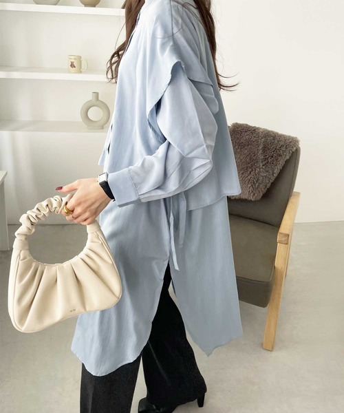 GeeRA（ジーラ）の「ケープ風デザインシャツワンピース（シャツワンピース・レディース・ブラック/ベージュ/ブルー・X-LARGE/MEDIUM/LARGE）」の14枚目の写真