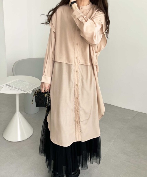 GeeRA（ジーラ）の「ケープ風デザインシャツワンピース（シャツワンピース・レディース・ブラック/ベージュ/ブルー・X-LARGE/MEDIUM/LARGE）」の17枚目の写真